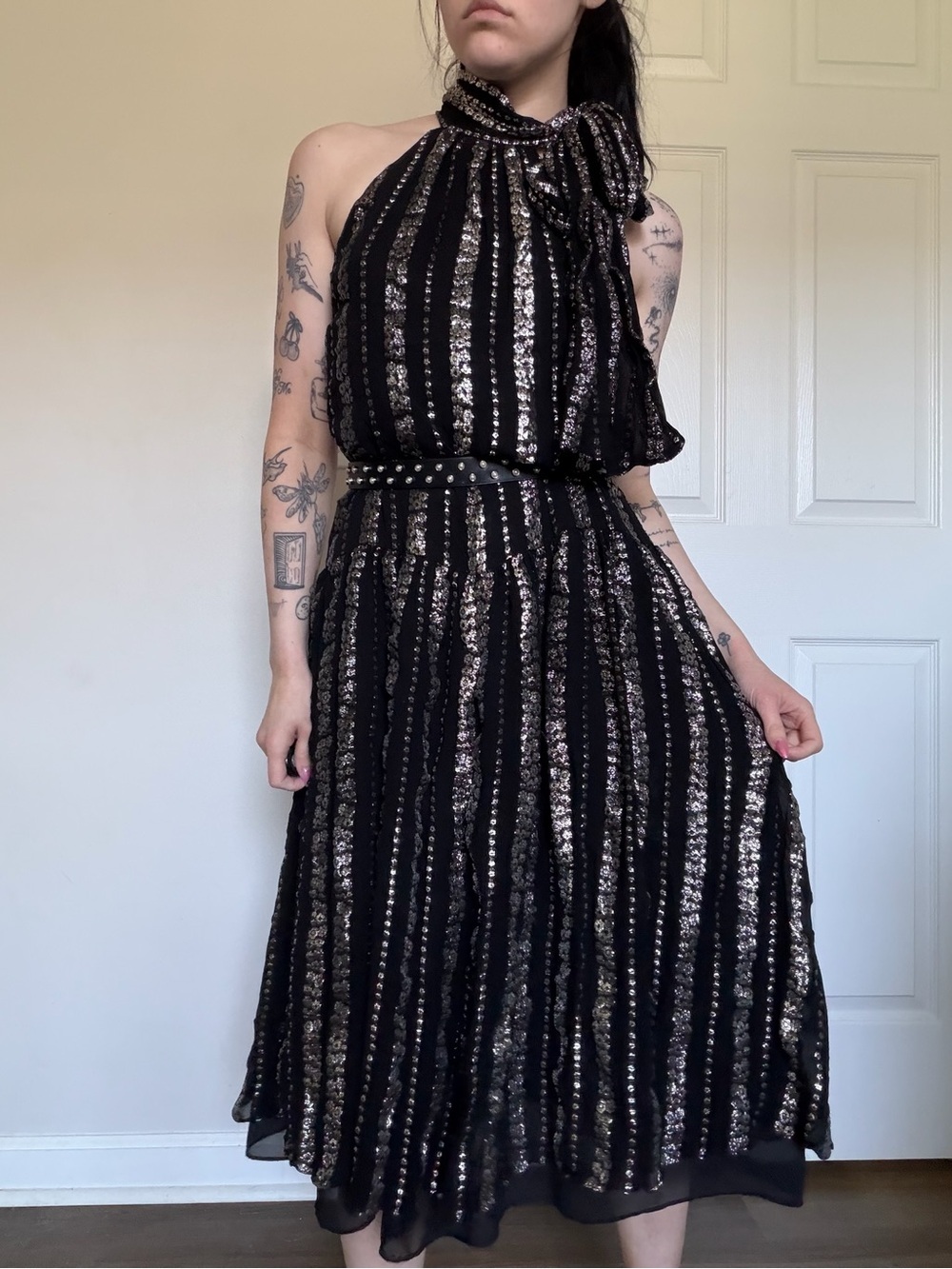 Michael Kors Black Sequin Halter midi Dress medium - Picture 1 of 6